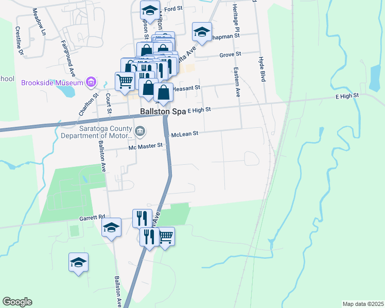 map of restaurants, bars, coffee shops, grocery stores, and more near 40 McLean Street in Ballston Spa