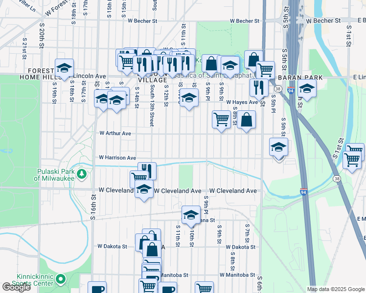 map of restaurants, bars, coffee shops, grocery stores, and more near in Milwaukee