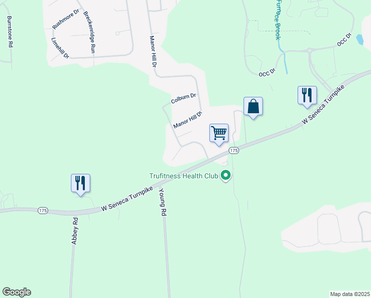 map of restaurants, bars, coffee shops, grocery stores, and more near 4461 Tabitha Creek in Syracuse