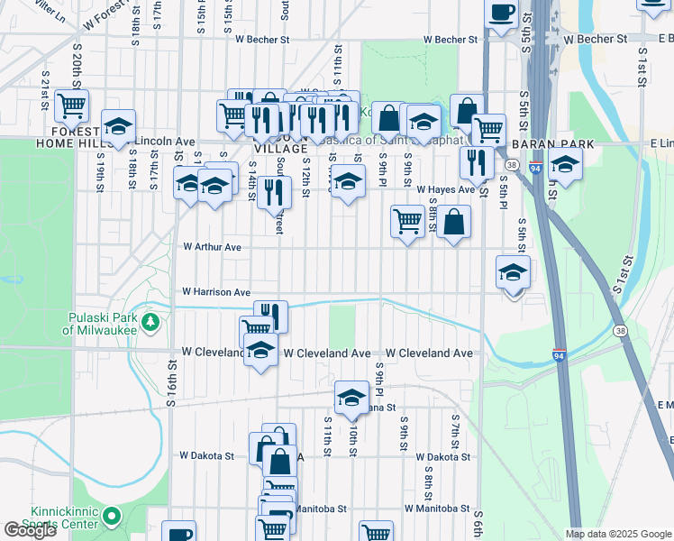 map of restaurants, bars, coffee shops, grocery stores, and more near in Milwaukee