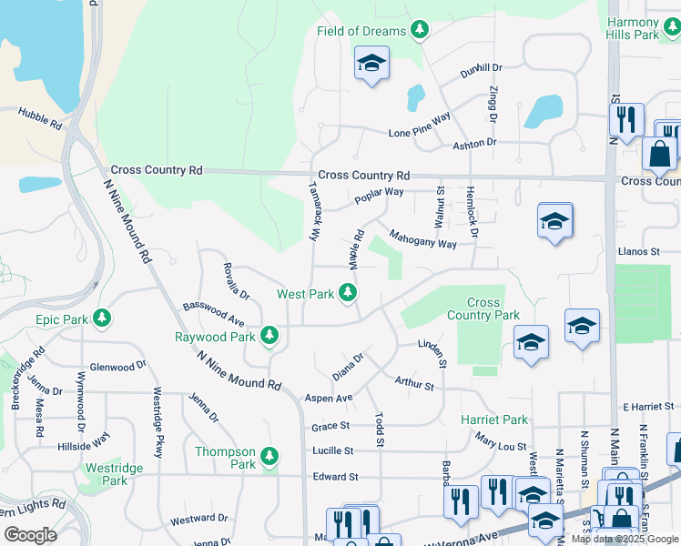 map of restaurants, bars, coffee shops, grocery stores, and more near 738 Spruce Street in Verona