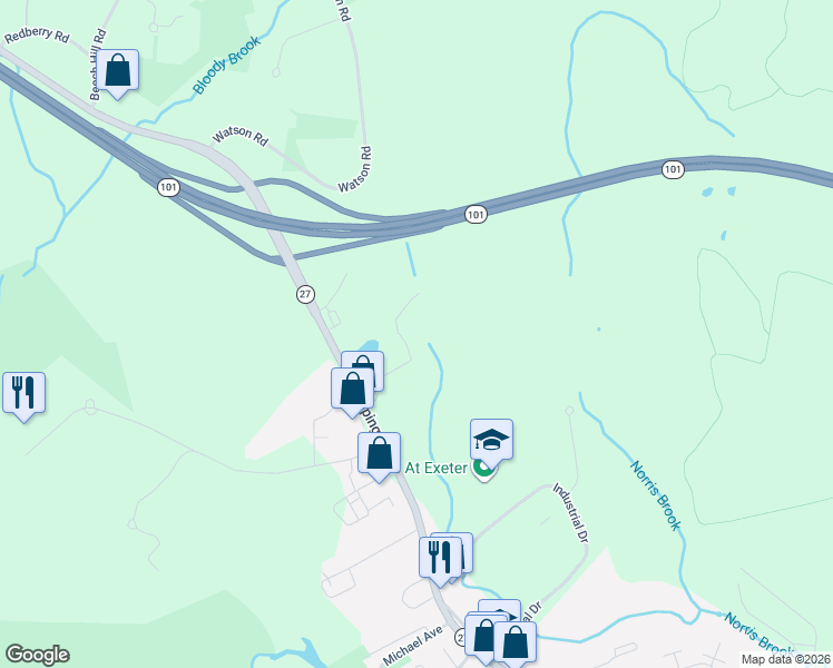 map of restaurants, bars, coffee shops, grocery stores, and more near 183 Epping Road in Exeter