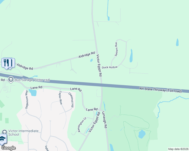 map of restaurants, bars, coffee shops, grocery stores, and more near 822 County Road 9 in Victor