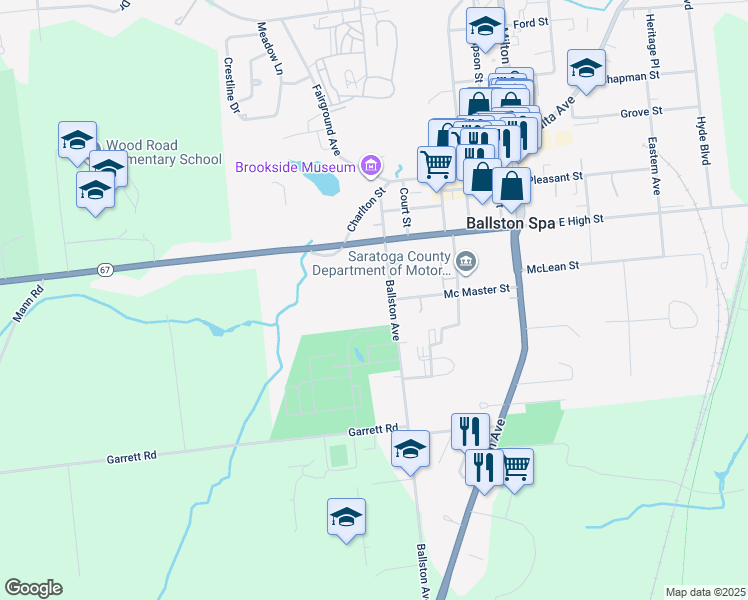 map of restaurants, bars, coffee shops, grocery stores, and more near 78 Ballston Avenue in Ballston Spa