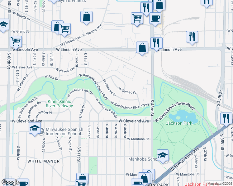 map of restaurants, bars, coffee shops, grocery stores, and more near 4608 West Sumac Place in Milwaukee