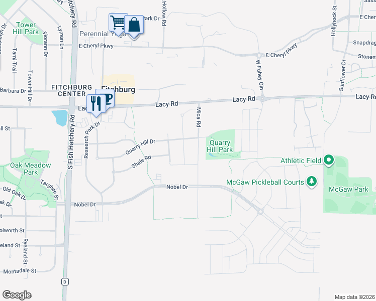 map of restaurants, bars, coffee shops, grocery stores, and more near 2652 Granite Road in Fitchburg