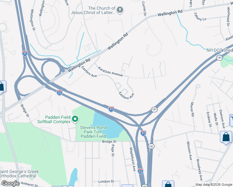 map of restaurants, bars, coffee shops, grocery stores, and more near 131 Eastern Avenue in Manchester