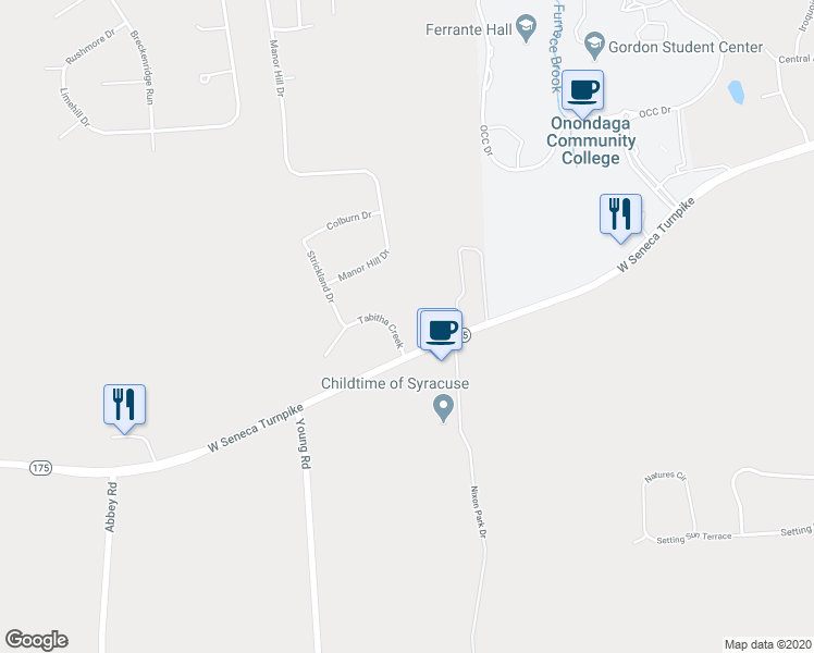 map of restaurants, bars, coffee shops, grocery stores, and more near 4434 Tabitha Creek in Syracuse