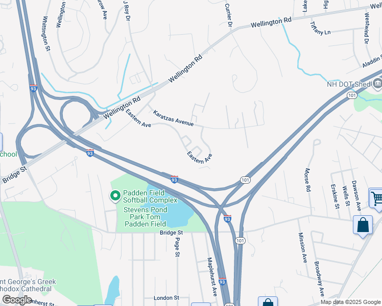 map of restaurants, bars, coffee shops, grocery stores, and more near 130 Eastern Avenue in Manchester