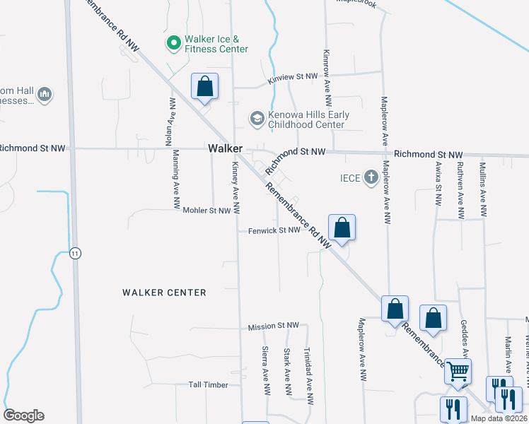 map of restaurants, bars, coffee shops, grocery stores, and more near 1869 Stark Avenue Northwest in Grand Rapids