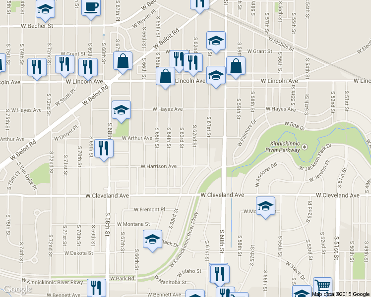 map of restaurants, bars, coffee shops, grocery stores, and more near 6301 West Arthur Avenue in West Allis