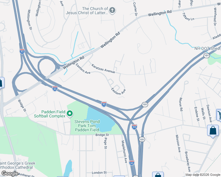 map of restaurants, bars, coffee shops, grocery stores, and more near 130 Eastern Avenue in Manchester