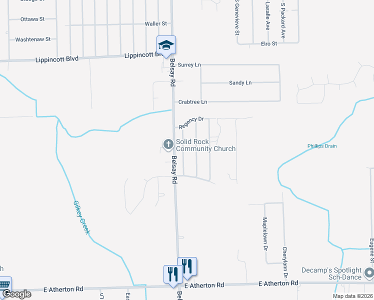 map of restaurants, bars, coffee shops, grocery stores, and more near 2242 Hunter Lane in Burton