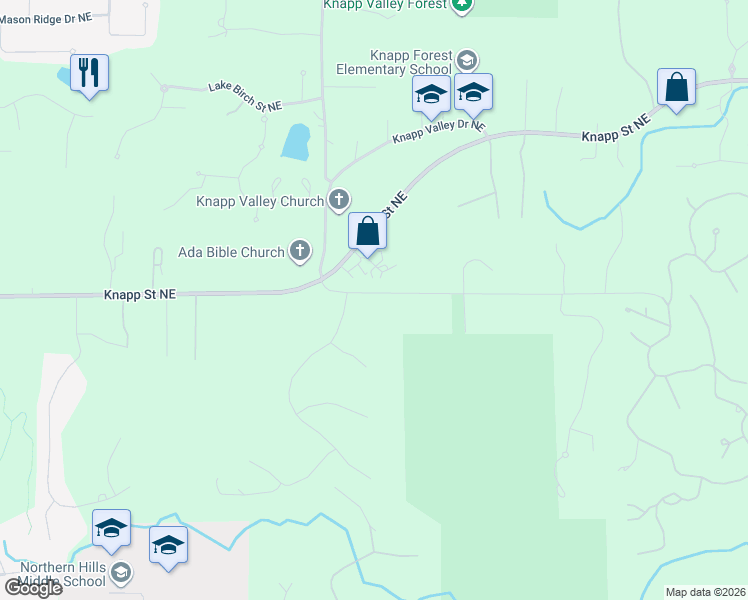 map of restaurants, bars, coffee shops, grocery stores, and more near 4094 Knapp Court Northeast in Grand Rapids