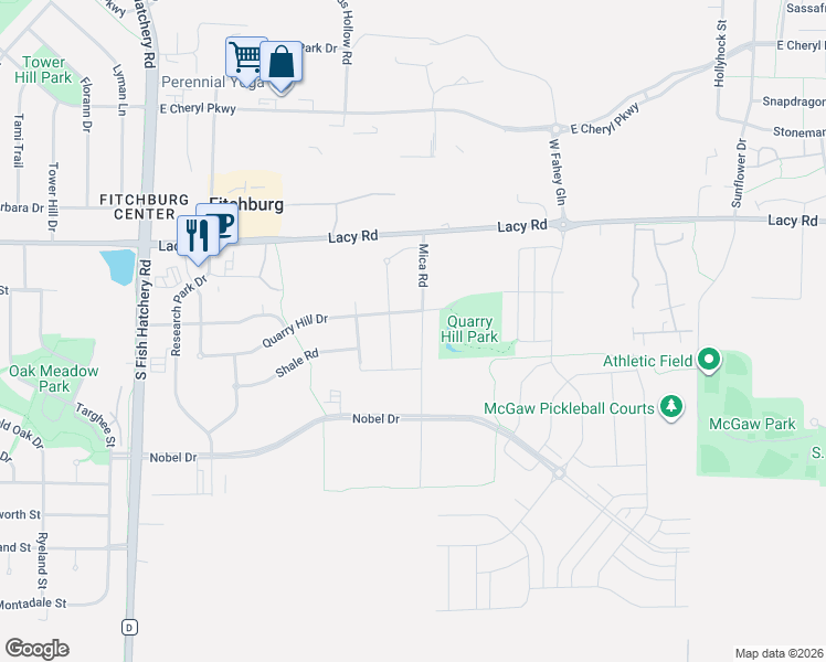map of restaurants, bars, coffee shops, grocery stores, and more near 2652 Granite Road in Fitchburg