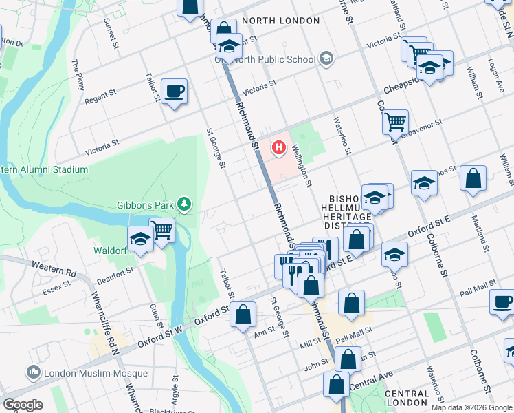 map of restaurants, bars, coffee shops, grocery stores, and more near 21 Grosvenor Street in London