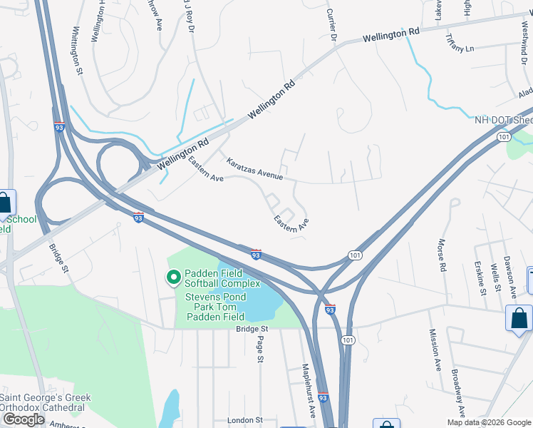 map of restaurants, bars, coffee shops, grocery stores, and more near 119 Eastern Avenue in Manchester