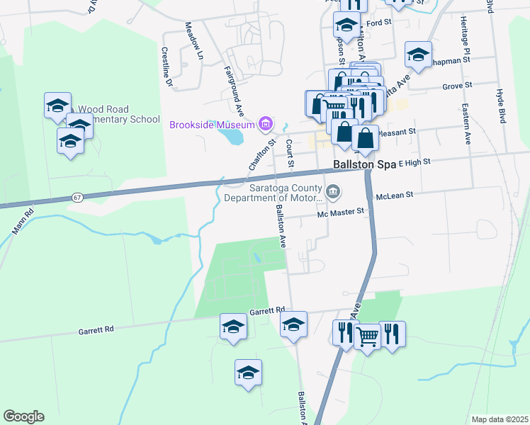 map of restaurants, bars, coffee shops, grocery stores, and more near 78 Ballston Avenue in Ballston Spa
