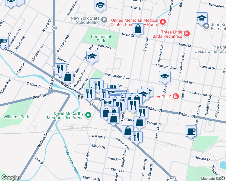 map of restaurants, bars, coffee shops, grocery stores, and more near 6 Alva Place in Batavia