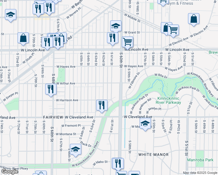 map of restaurants, bars, coffee shops, grocery stores, and more near 6133 West Arthur Avenue in West Allis