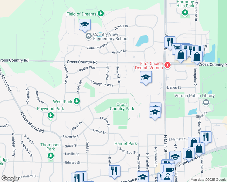 map of restaurants, bars, coffee shops, grocery stores, and more near 516 Basswood Avenue in Verona