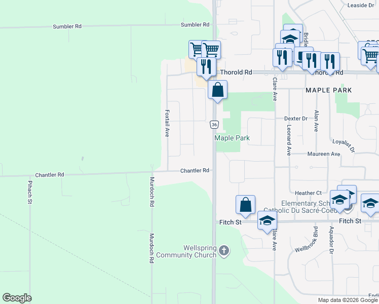map of restaurants, bars, coffee shops, grocery stores, and more near in Welland