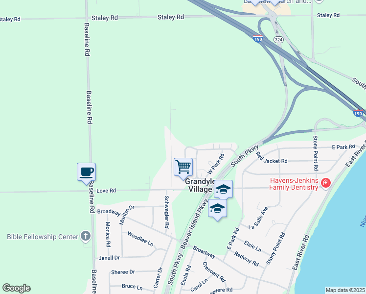 map of restaurants, bars, coffee shops, grocery stores, and more near 80 Ward Park in Grand Island