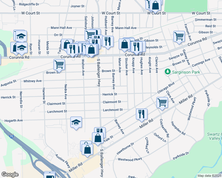 map of restaurants, bars, coffee shops, grocery stores, and more near 3405 Arlene Avenue in Flint