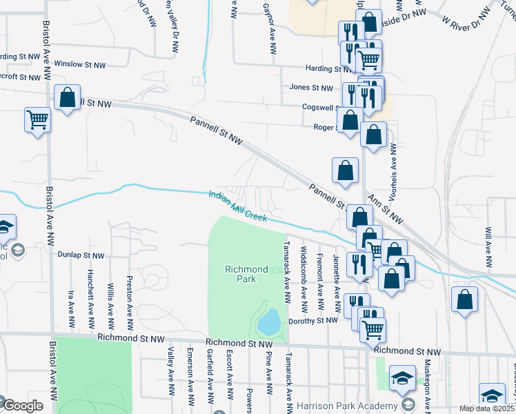map of restaurants, bars, coffee shops, grocery stores, and more near 1070 Nason Street Northwest in Grand Rapids