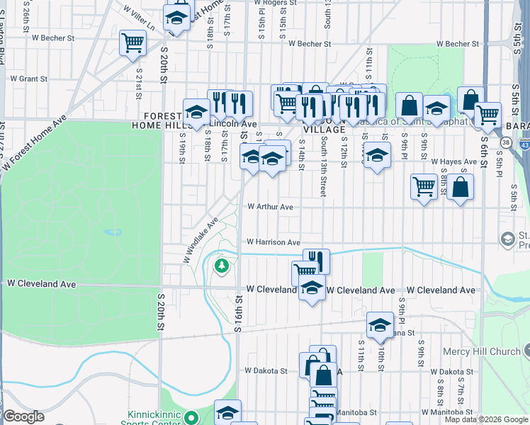 map of restaurants, bars, coffee shops, grocery stores, and more near 2509 South 15th Street in Milwaukee