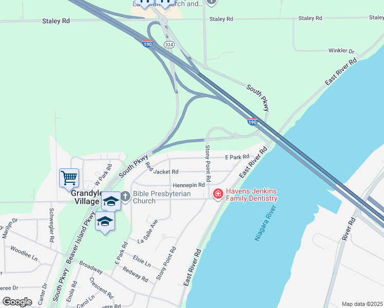 map of restaurants, bars, coffee shops, grocery stores, and more near 1450 East Park Road in Grand Island