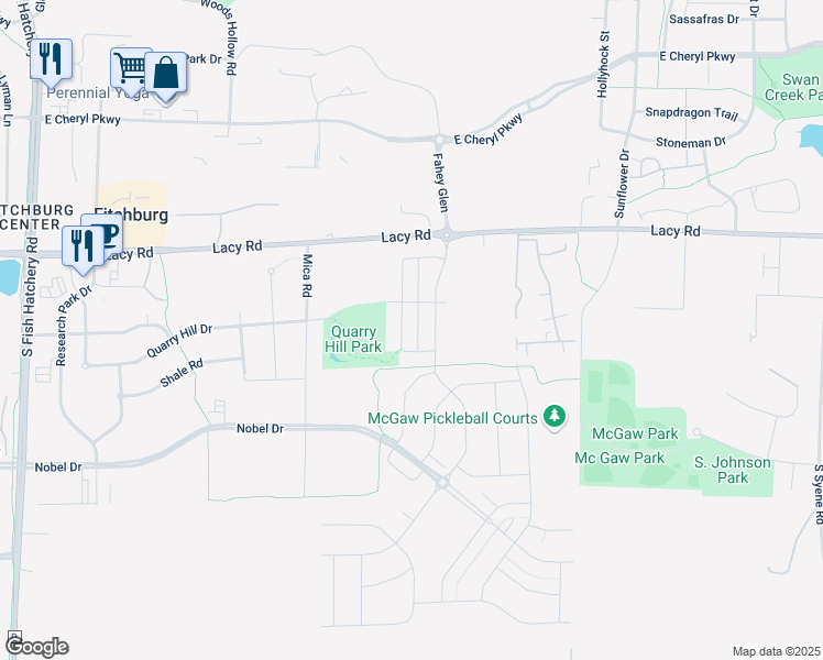 map of restaurants, bars, coffee shops, grocery stores, and more near 2656 Dungarvan Road in Fitchburg