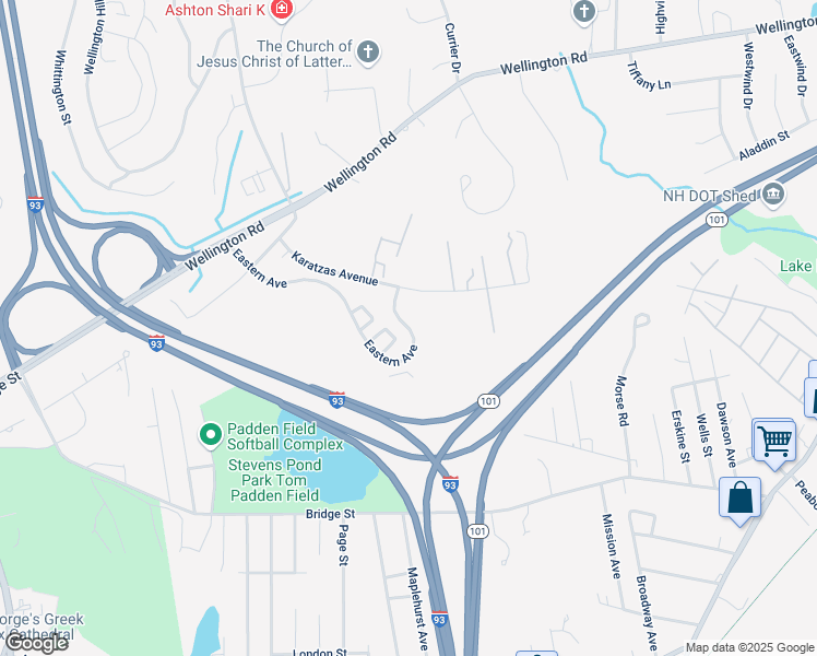map of restaurants, bars, coffee shops, grocery stores, and more near 207 Eastern Avenue in Manchester