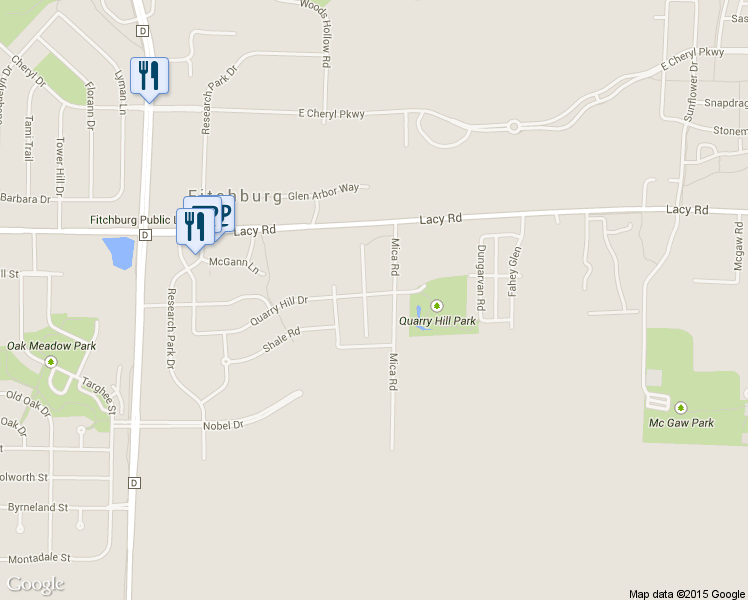 map of restaurants, bars, coffee shops, grocery stores, and more near 2652 Granite Road in Fitchburg