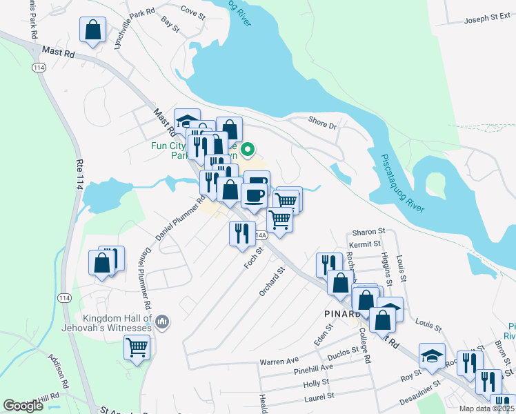 map of restaurants, bars, coffee shops, grocery stores, and more near 594 Mast Road in Manchester