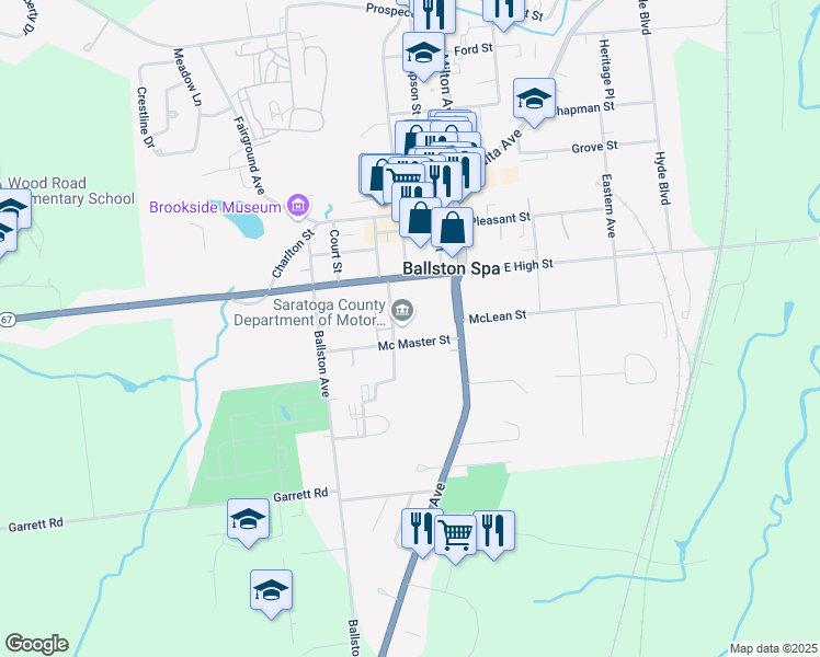 map of restaurants, bars, coffee shops, grocery stores, and more near 40 Mc Master Street in Ballston Spa