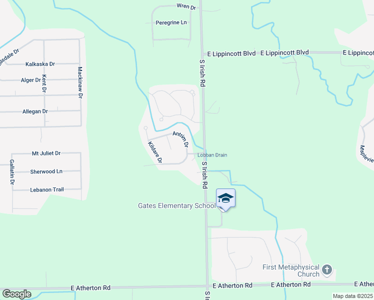 map of restaurants, bars, coffee shops, grocery stores, and more near 2231 Antrim Drive in Davison