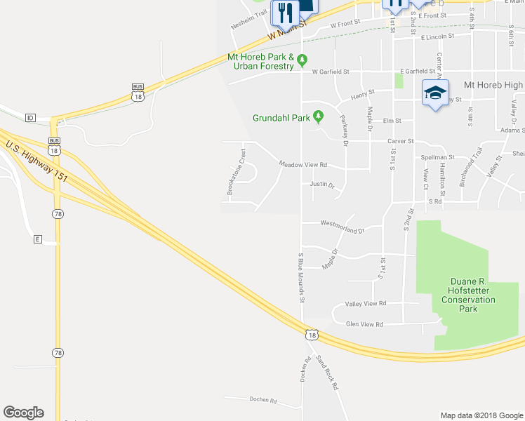 map of restaurants, bars, coffee shops, grocery stores, and more near 901 Brookview Trail in Mount Horeb