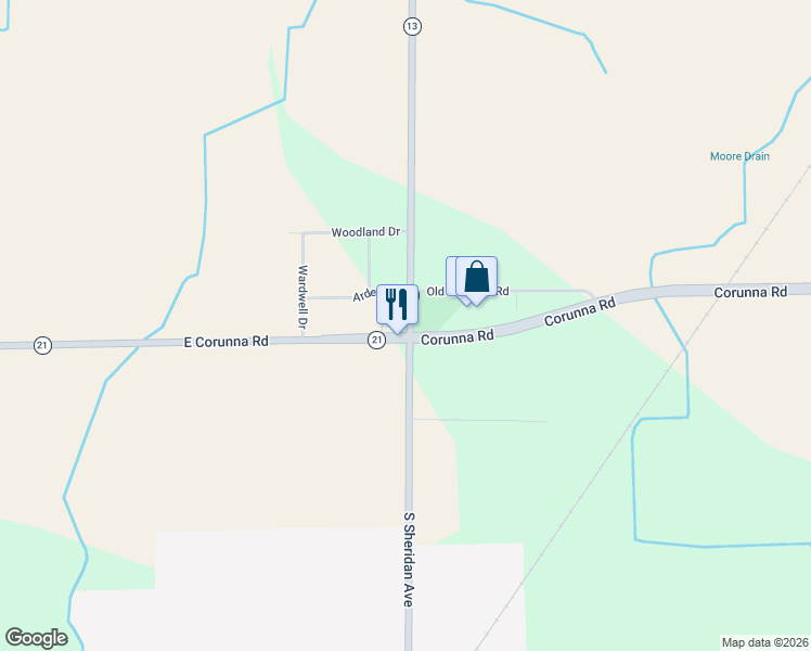 map of restaurants, bars, coffee shops, grocery stores, and more near 11941 East Corunna Road in Lennon