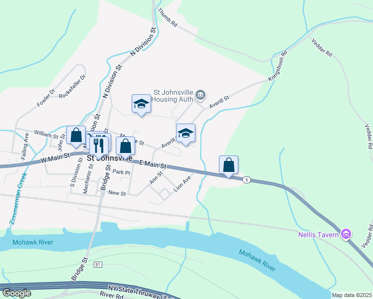 map of restaurants, bars, coffee shops, grocery stores, and more near 44 Center Street in Saint Johnsville