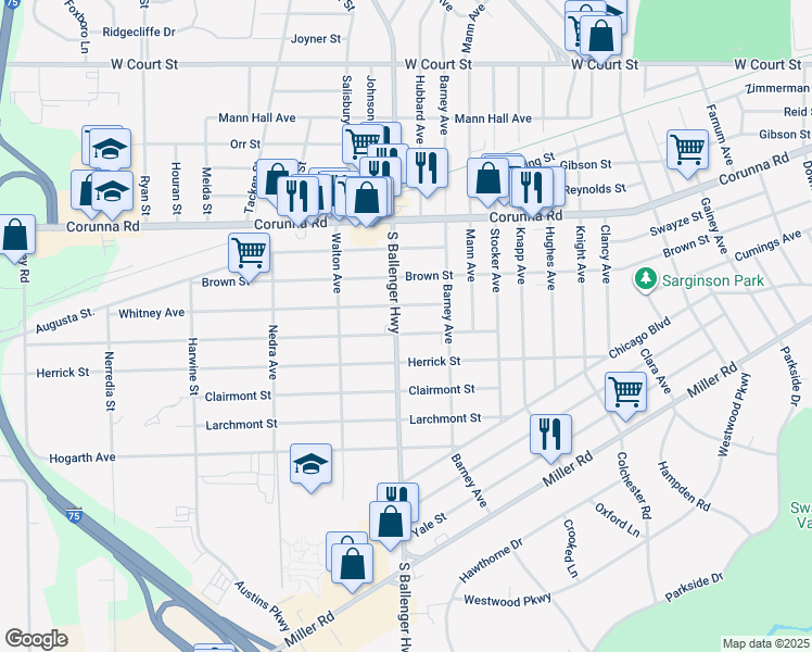 map of restaurants, bars, coffee shops, grocery stores, and more near 3526 Arlene Avenue in Flint