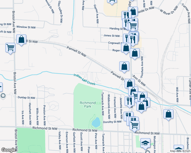 map of restaurants, bars, coffee shops, grocery stores, and more near 1070 Nason Street Northwest in Grand Rapids