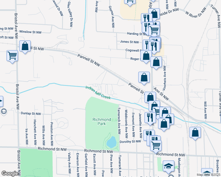 map of restaurants, bars, coffee shops, grocery stores, and more near 1070 Nason Street Northwest in Grand Rapids