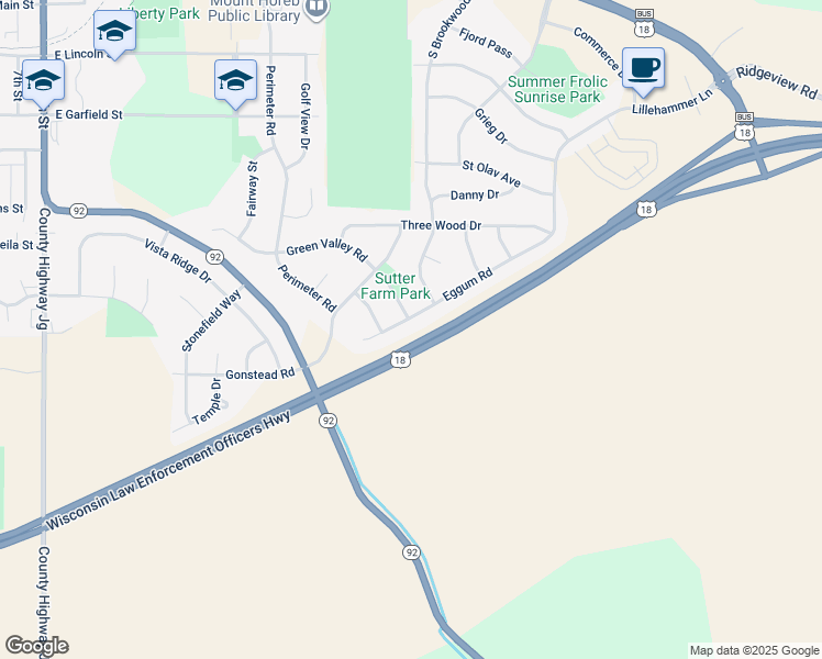 map of restaurants, bars, coffee shops, grocery stores, and more near 1617 Eggum Road in Mount Horeb