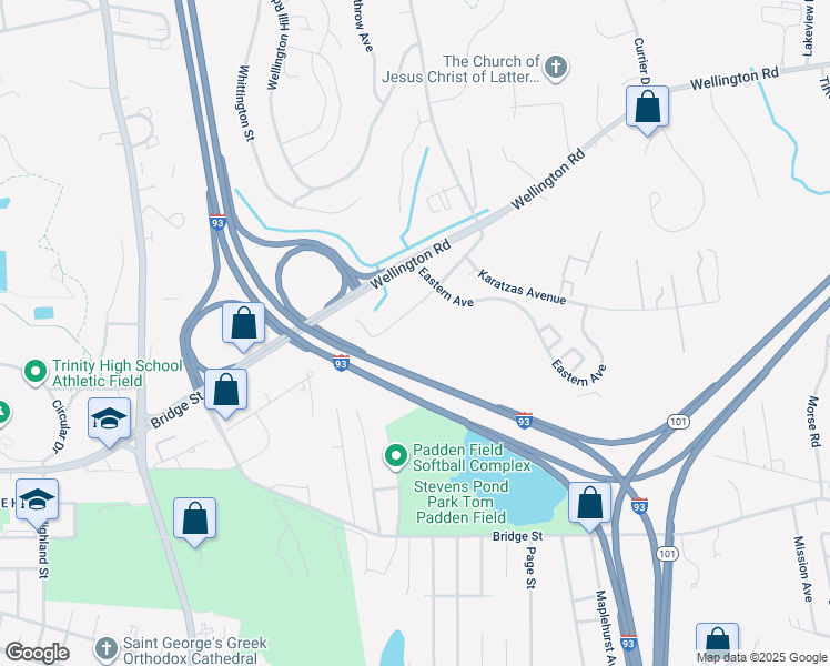 map of restaurants, bars, coffee shops, grocery stores, and more near 495 Old Wellington Road in Manchester