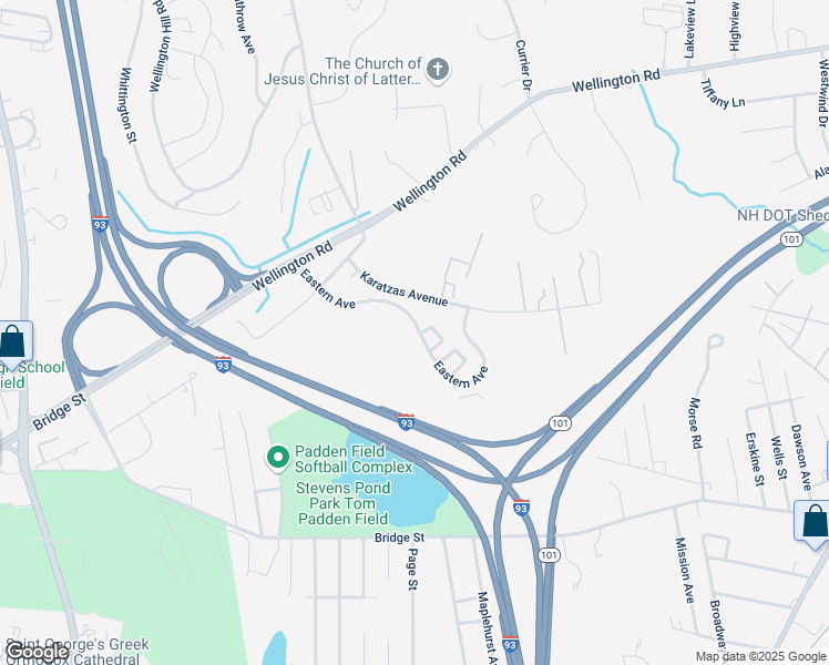 map of restaurants, bars, coffee shops, grocery stores, and more near 99 Eastern Avenue in Manchester