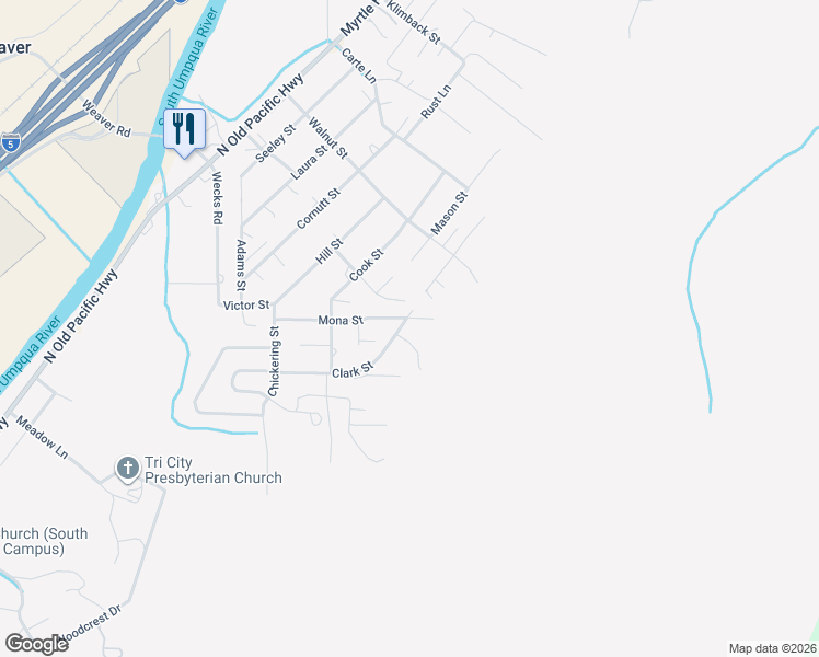 map of restaurants, bars, coffee shops, grocery stores, and more near 411 Clark Street in Myrtle Creek