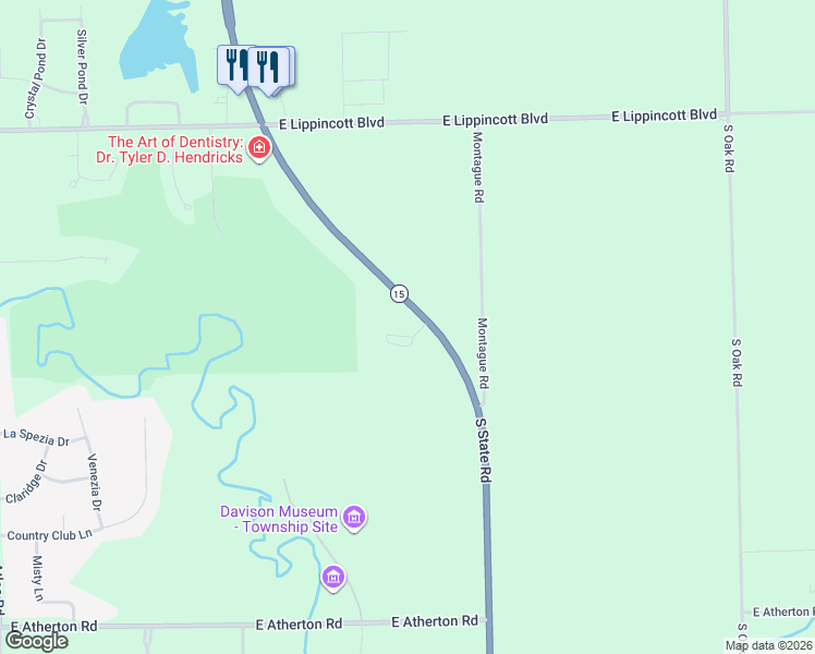 map of restaurants, bars, coffee shops, grocery stores, and more near 10450 Golfview Court in Davison