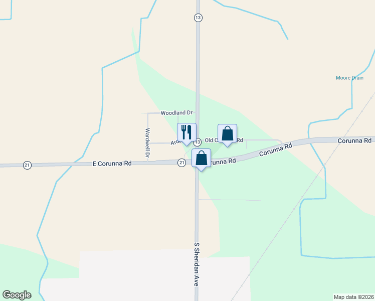 map of restaurants, bars, coffee shops, grocery stores, and more near 11941 East Corunna Road in Lennon