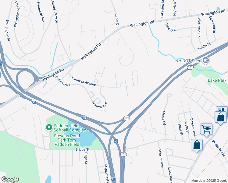 map of restaurants, bars, coffee shops, grocery stores, and more near 195 Eastern Avenue in Manchester